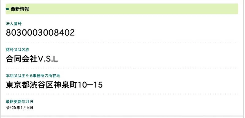 合同会社V.S.Lの登記画像